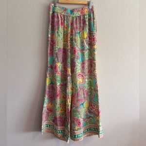 Lilly Pulitzer 100% Silk Palazzo Pants Wide-Leg Pull-On Paisley Women’s Medium